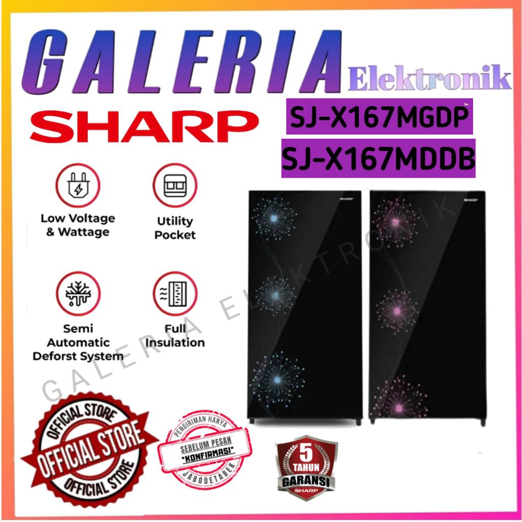 KULKAS 1 PINTU SHARP 128L SJ-X167MG-DP / SJ-X167MGDP / SJ-X167MG-DB SHINE DANDELION SERIES