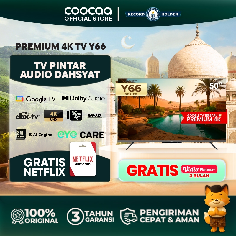 TERBARU COOCAA TV 50 inch Y66 - 4K Google TV - S AI Engine - MEMC - HDR10/HLG - Find My Remote - Eye