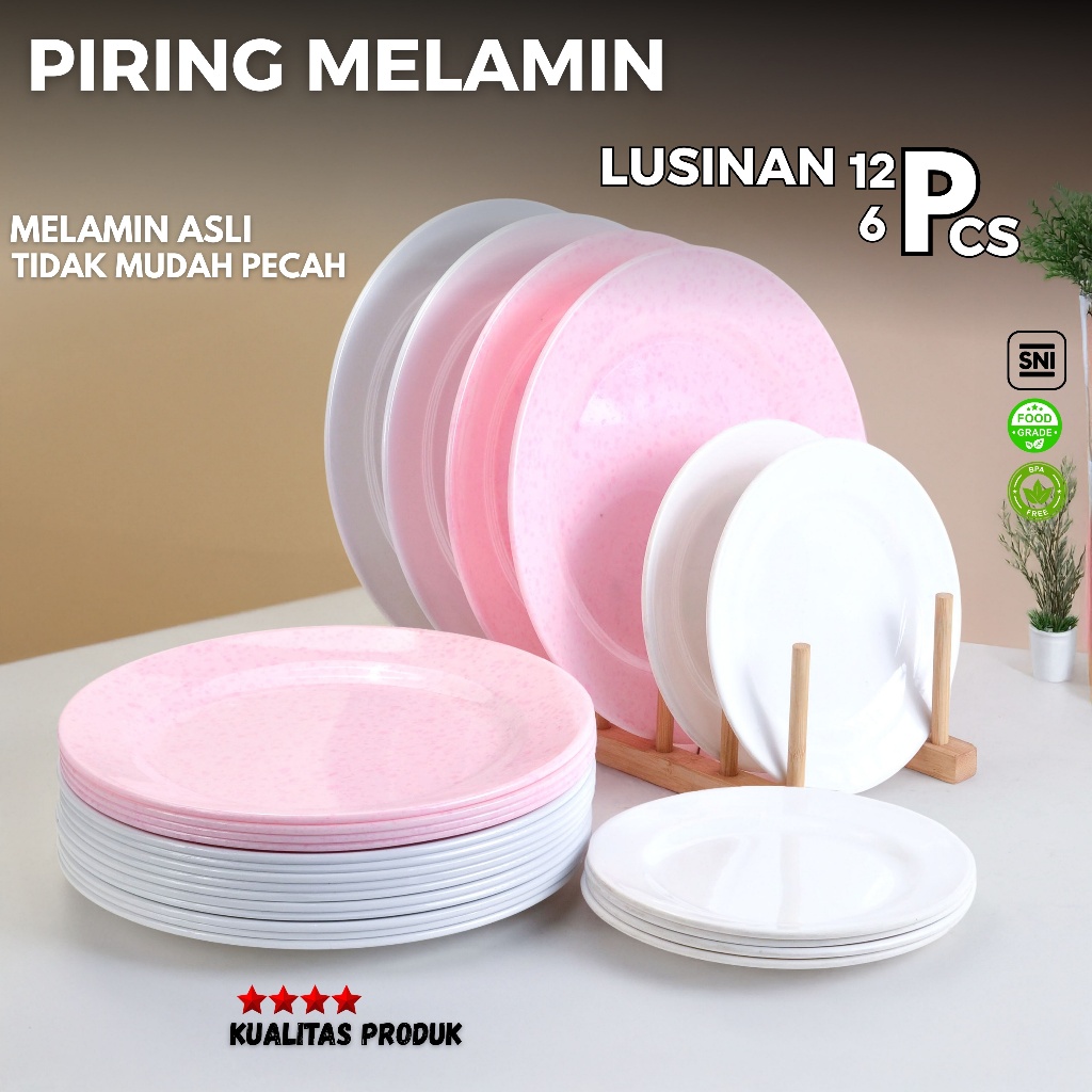 Promo Lusinan 6/12pcs Piring Bulat Dangkal Melamin Besar 10in Putih Pink Piring Saji Polos Ala Cafe