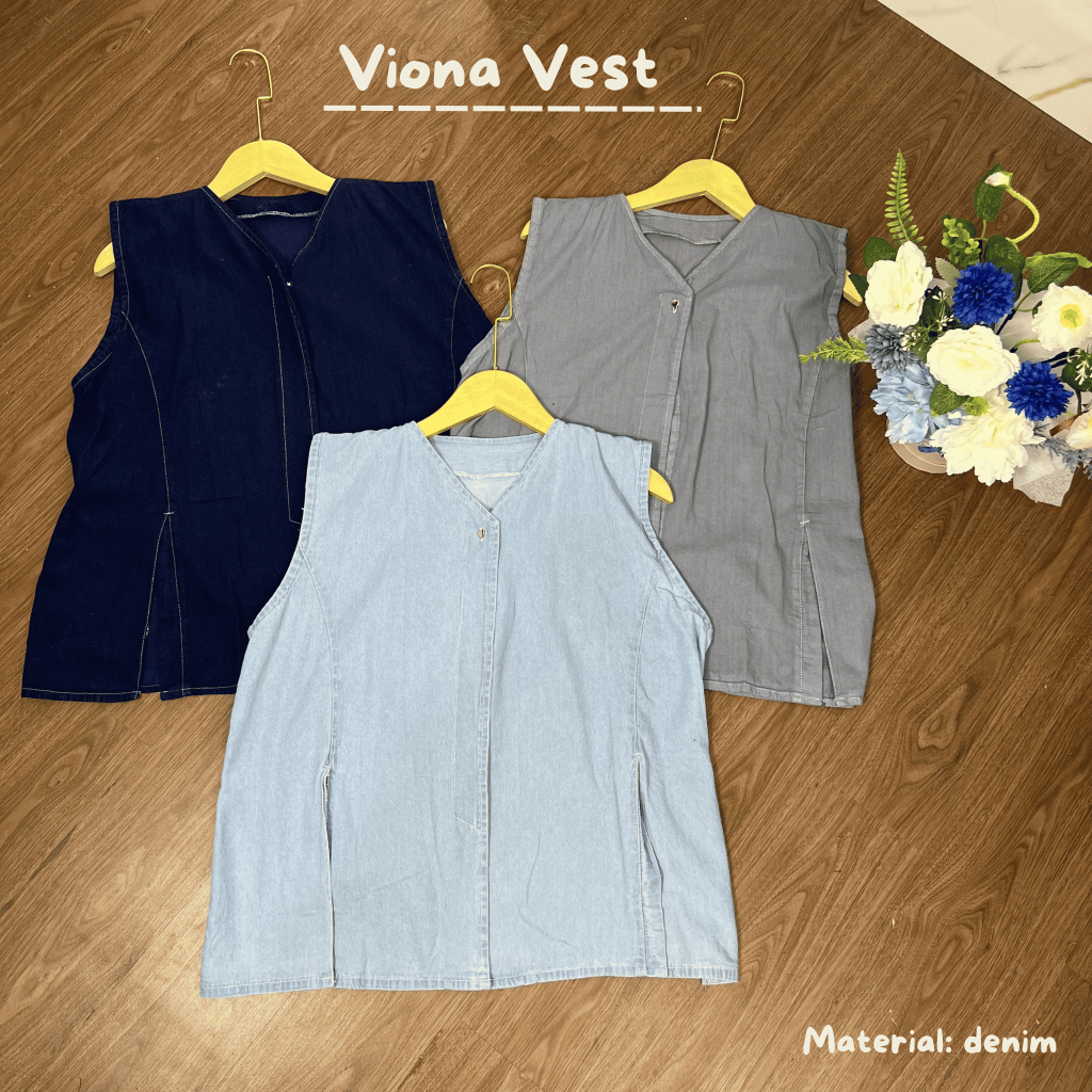 Viona vest denim - Rompi tanpa lengan - Atasan wanita bahan denim - Outer kekinian