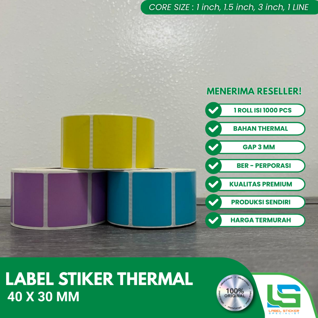 LABEL STIKER THERMAL 40X30 MM WARNA LABEL BARCODE THERMAL 40X30 MM 1 LINE ISI 1000 PCS
