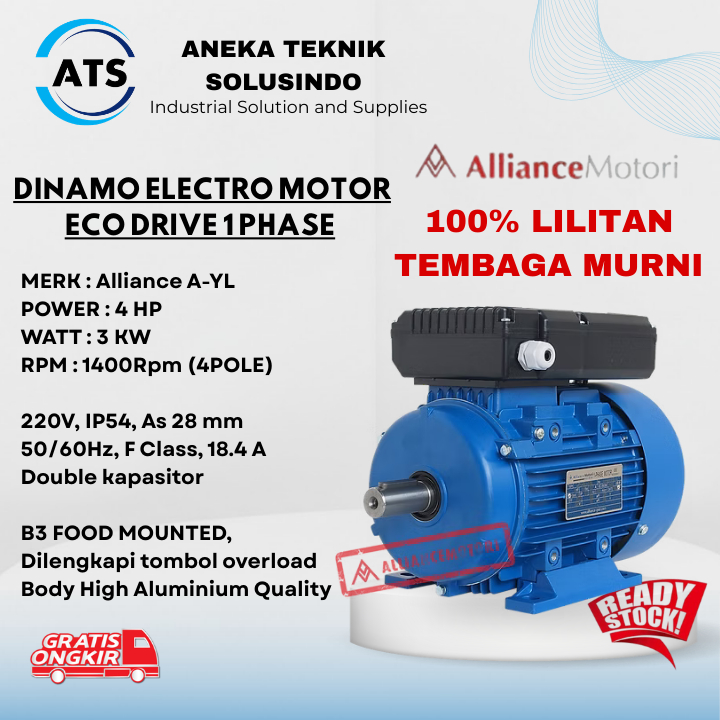 ALLIANCE  Dinamo 1 phase 4 hp 3kw B3 220V/ 100% Lilitan tembaga murni /Dinamo 1 phase/Dinamo Allianc