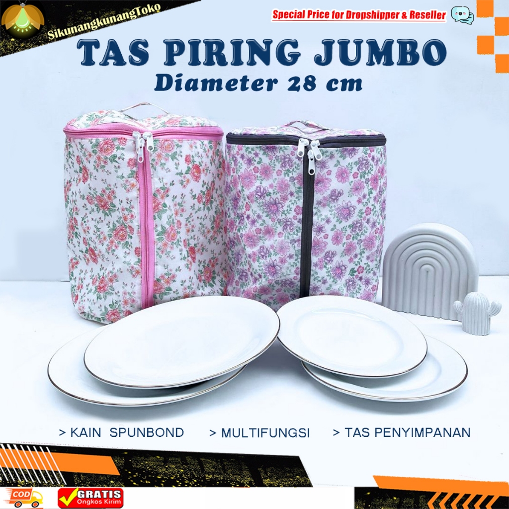 (SKN) Tas Piring Prasmanan Jumbo 28 Cm Anti Debu bahan kain - Sarung cover tempat penyimpanan piring