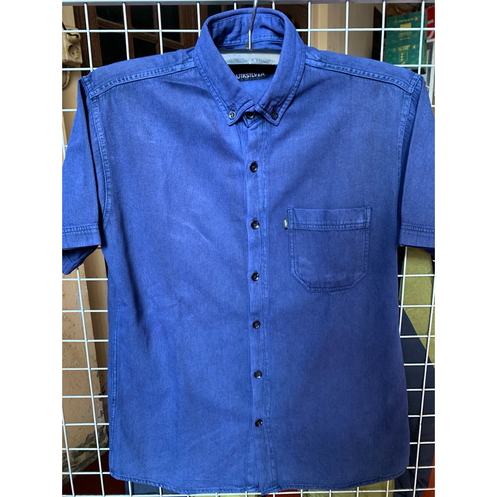 Kemeja Quiksilver Original Second Import Short Sleeve Blue Denim