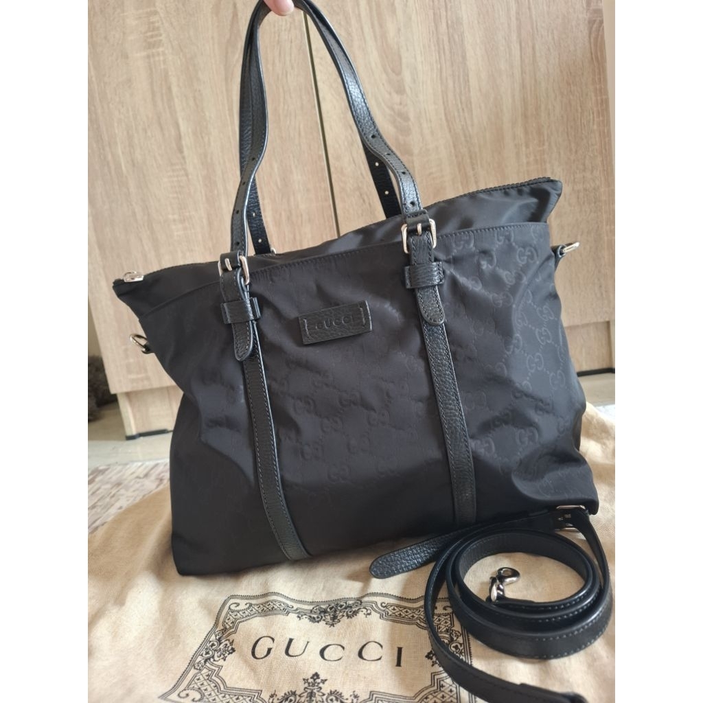 Authentic Gucci Guccissima Signature Nylon Tote Black - Excellent Condition
