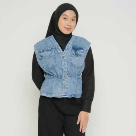 ATASAN WANITA VEST OUTER ZORA TANPA LENGAN / ROMPI JEANS KARET PINGGANG