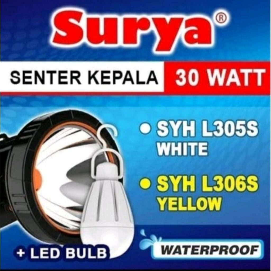 Senter Kepala Surya 30 Watt Tersedia dalam warna Putih dan Kuning 30Watt