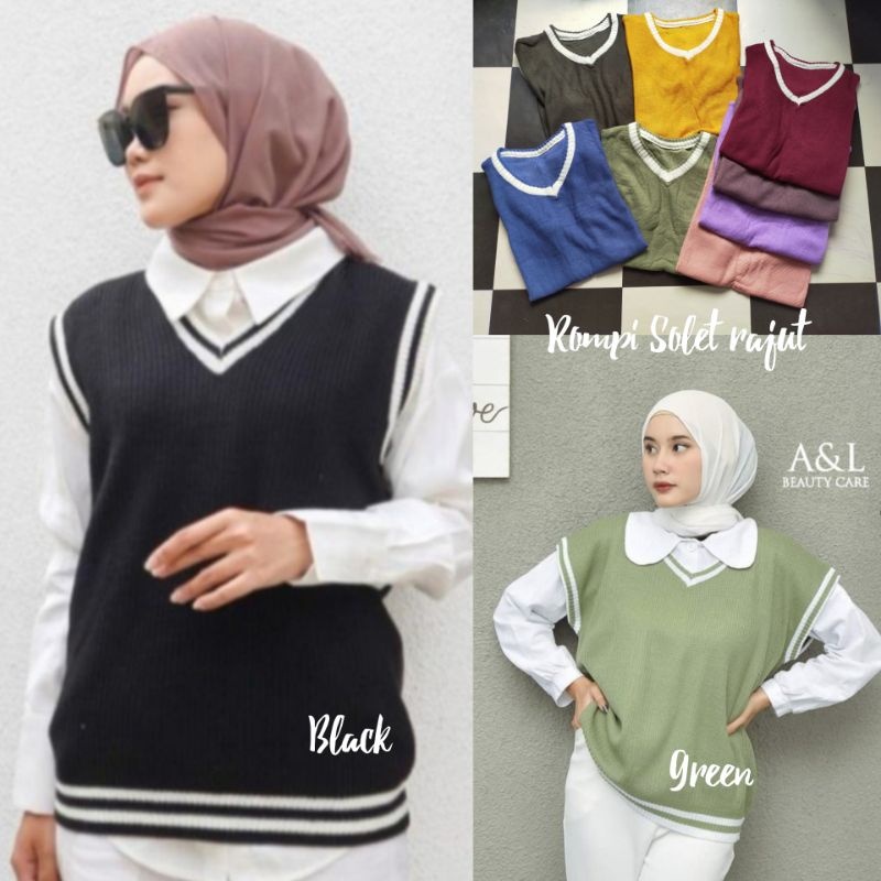 Baju rompi hijab dewasa - rompi rajut kerah Vneck wanita