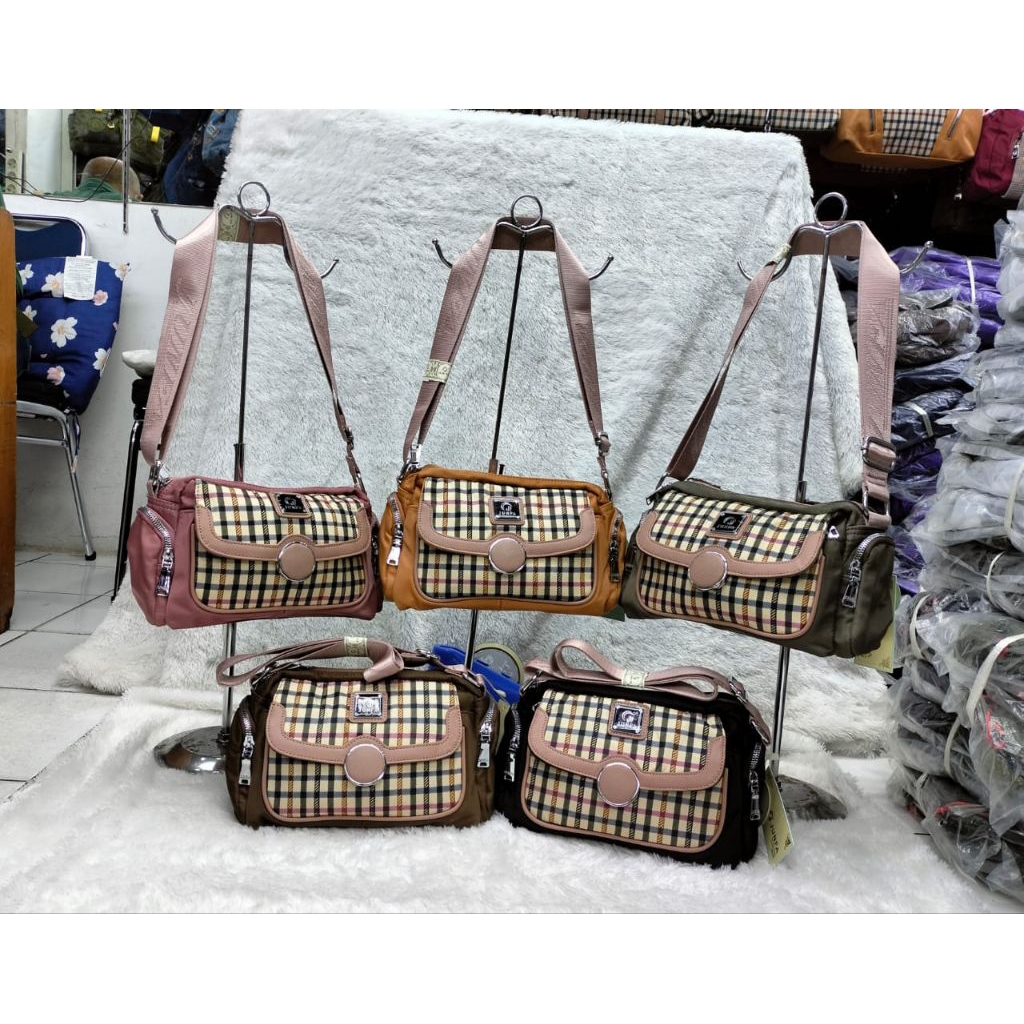 Tas selempang junfa mini impor bahan parasut kombinasi kotak
