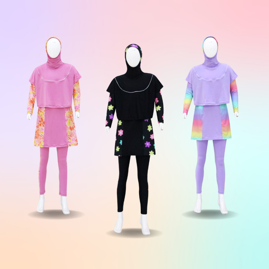 [BARU] Baju Renang Anak Perempuan Muslim Motif Polos ABG Remaja Model Blus Syar'i