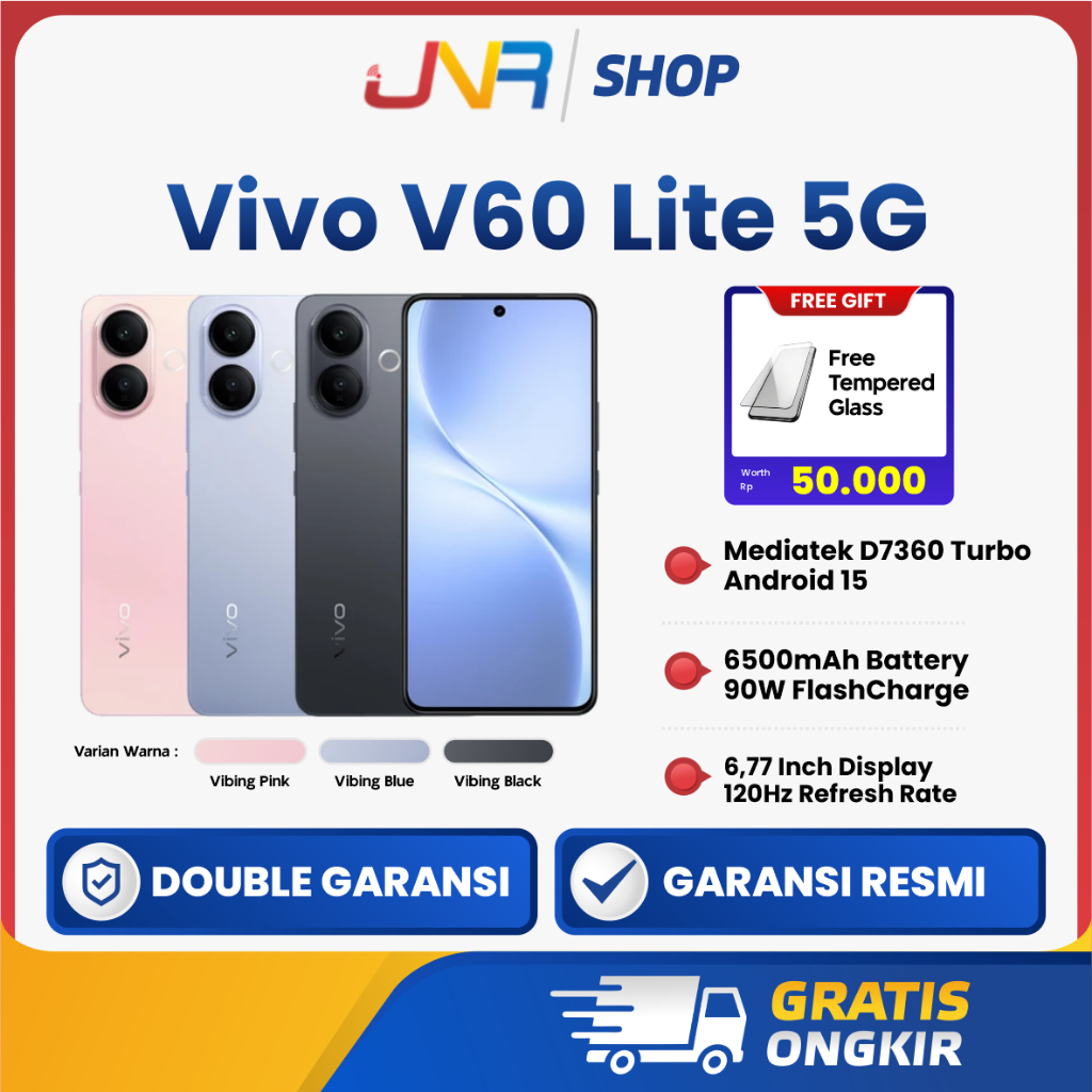 Vivo V60 Lite 4G / 5G | RAM 8GB+256GB | RAM 12GB+512GB | Kamera 50MP | Baterai 6500mAh Garansi Resmi