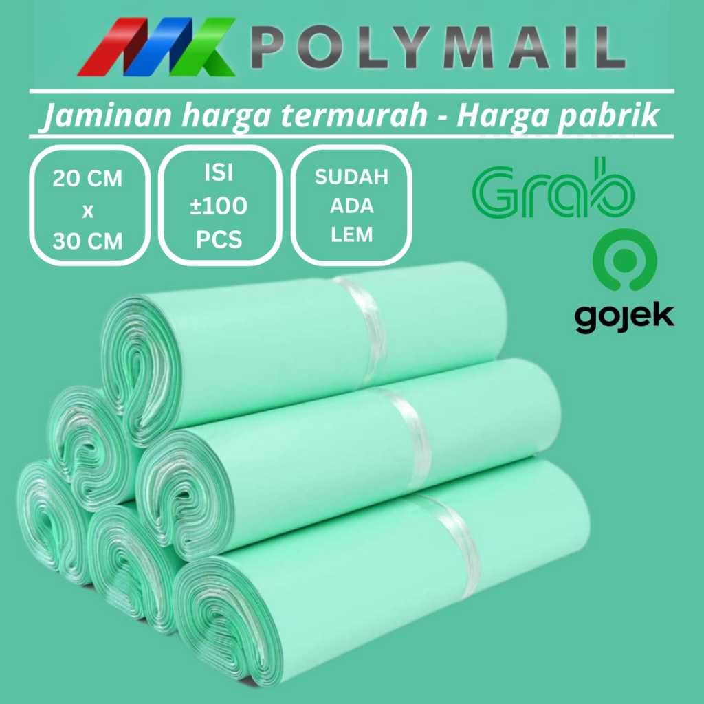 POLYMAILER ±100PCS 20x30CM AQUAGREEN GLOSSY PLASTIK POLYMAILER