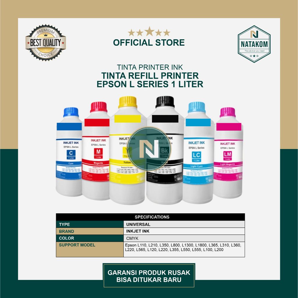 TINTA REFILL PRINTER EPSON L SERIES 1 LITER FOR EPSON L120 L121 L1210 L3210 L3110 L3250