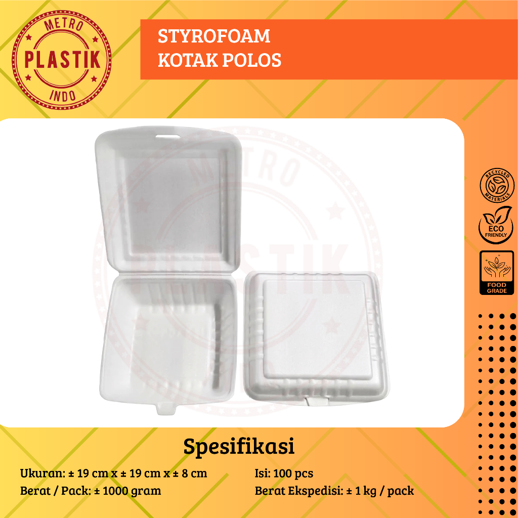 Sterofoam Kotak Polos / Kotak Nasi Gabus / Foam Kotak Polos