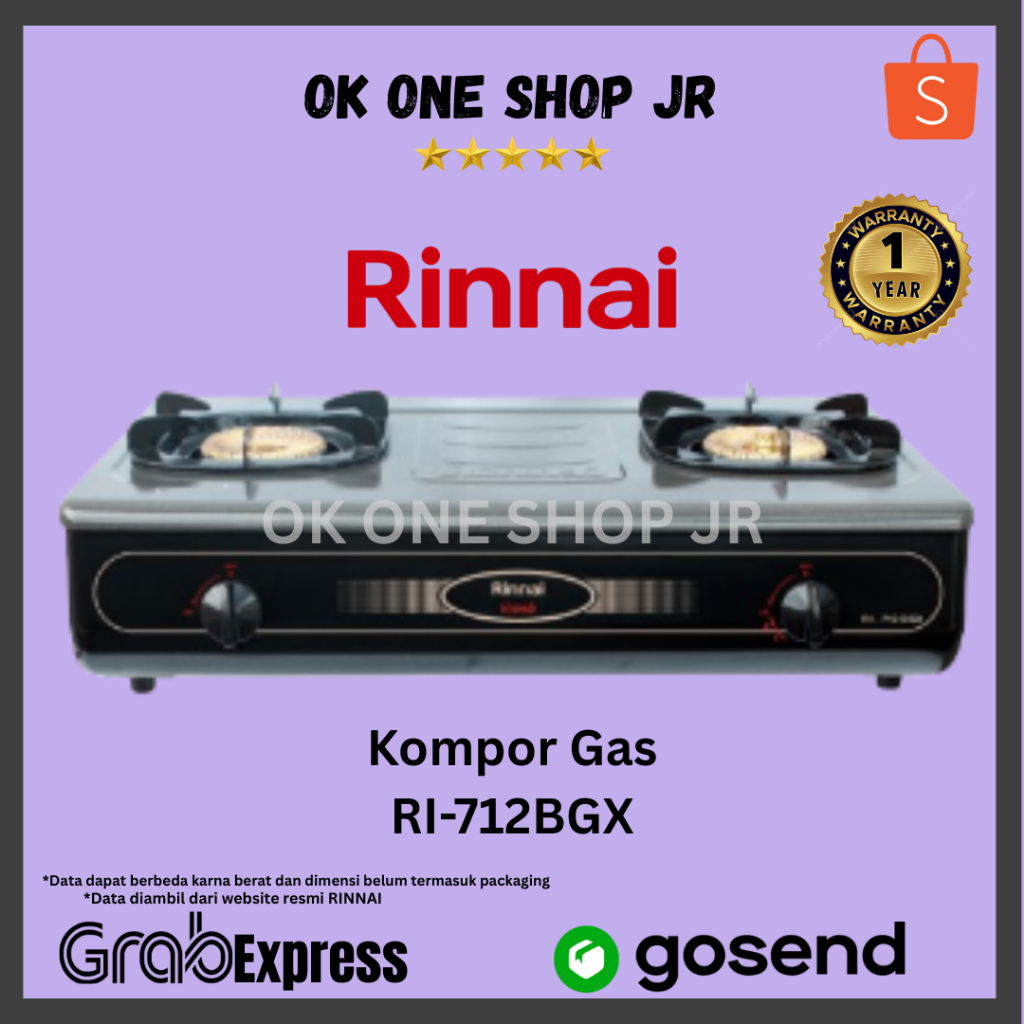 RINNAI RI-712BGX Kompor Gas 2 Tungku / RI 712 BGX / RI712BGX