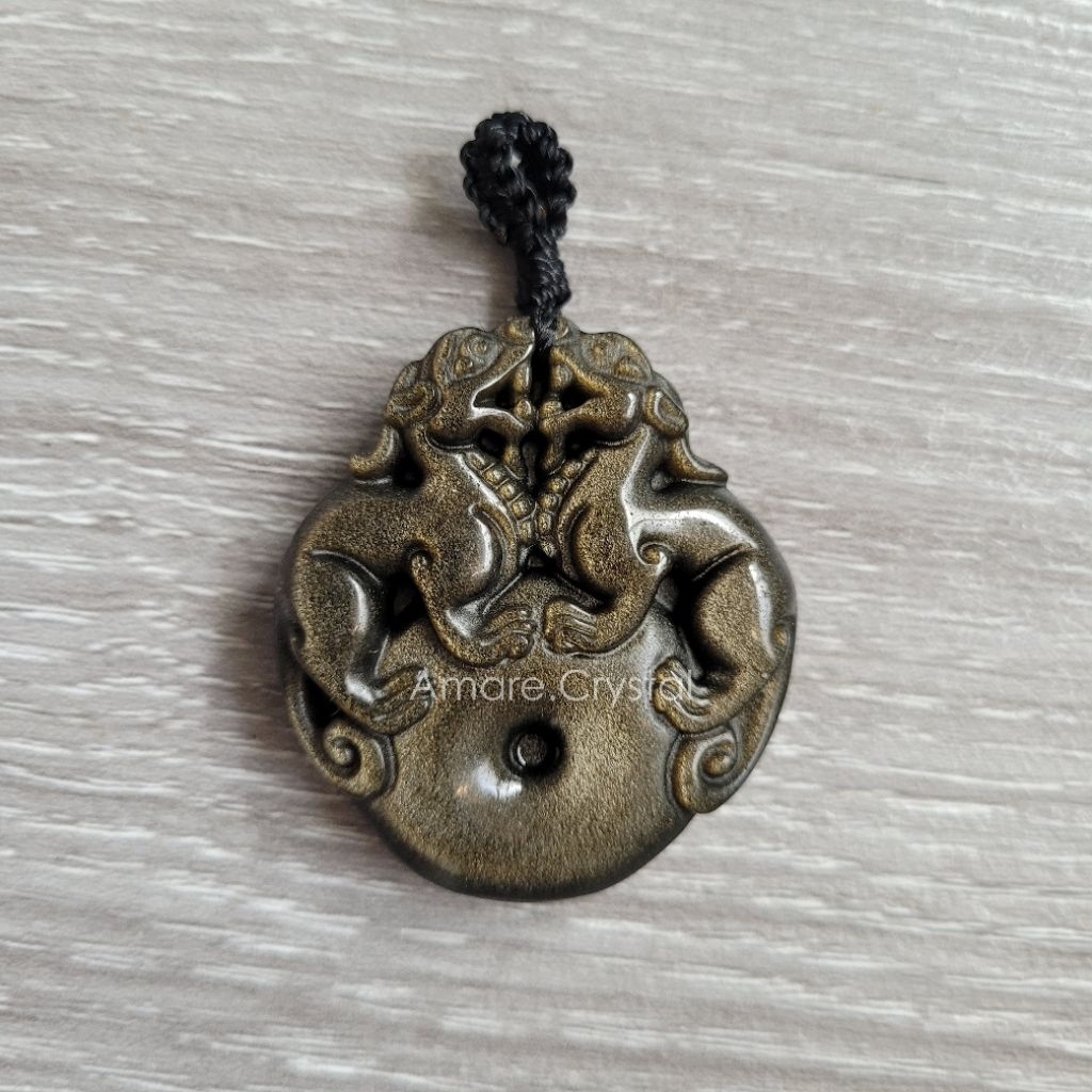 OBSIDIAN Black Silver Golden Pendant Spacer Dzi Pixiu Yinyang Qilin 9 eyes Lucky Cat Mr P Star Charm