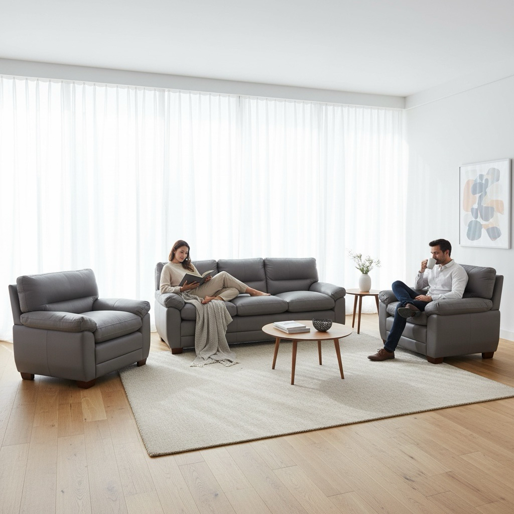 VSL Sofa Tamu Empuk Happy Dakron 321 Full PVC Dark Brown (Tanpa Meja)