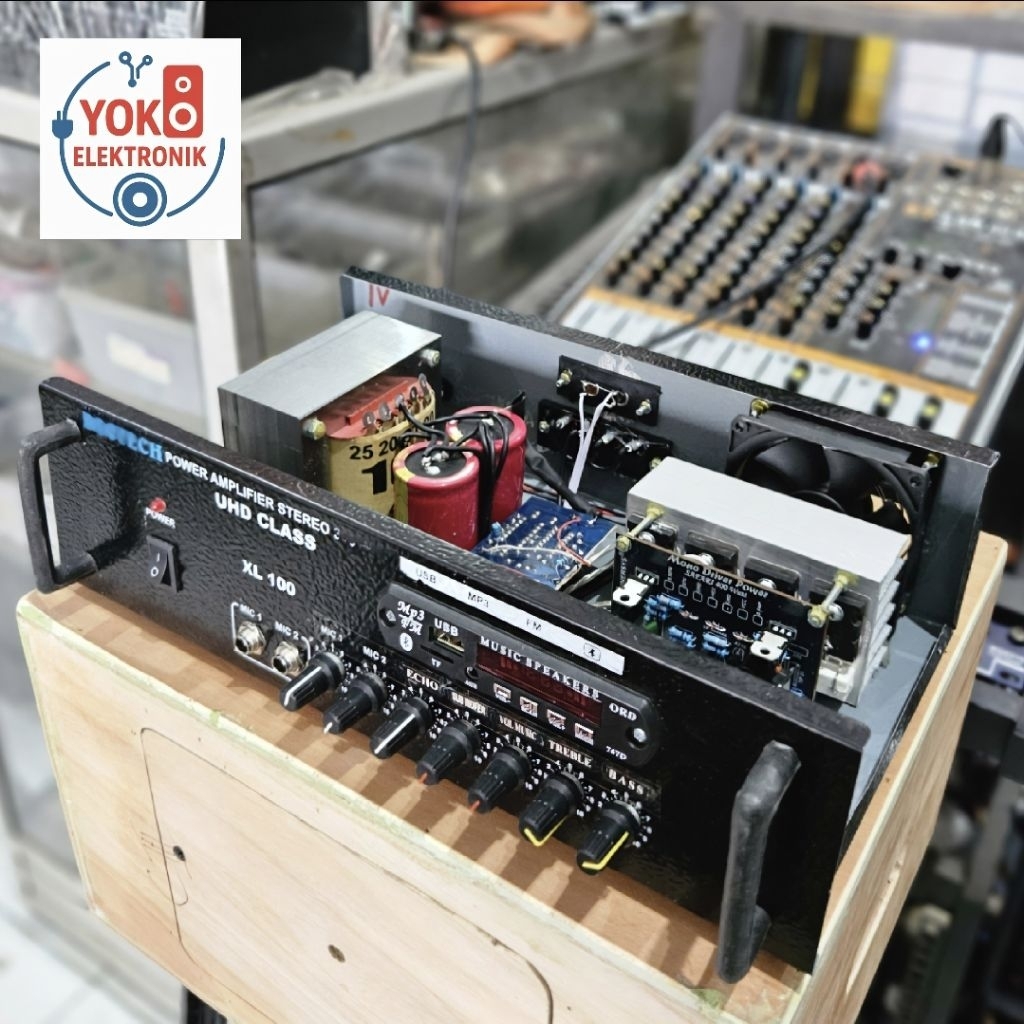 Power Amplifier Rumahan 10A Bostech Mp3 Bluetooth + 2 mic rakitan (YOKO ELEKTRONIK) Trafo 10 Ampere 