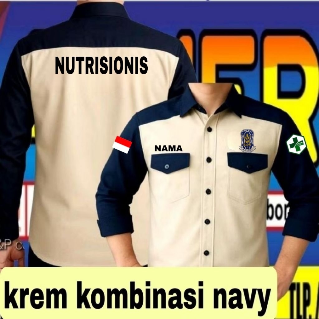 ready stok full bordir krem kemeja persagi baju persagi seragam persagi kemeja ahli gizi Baju ahli g