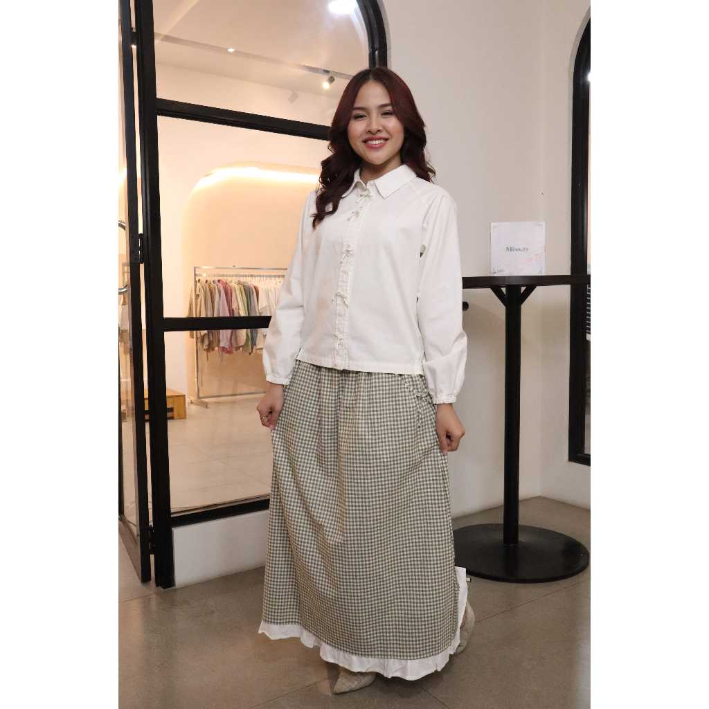 Missty Freeteen Rok Panjang Warna Hijau Tosca Putih Motif Kotak Model Korea Kekinian BEST SELLER (Ro
