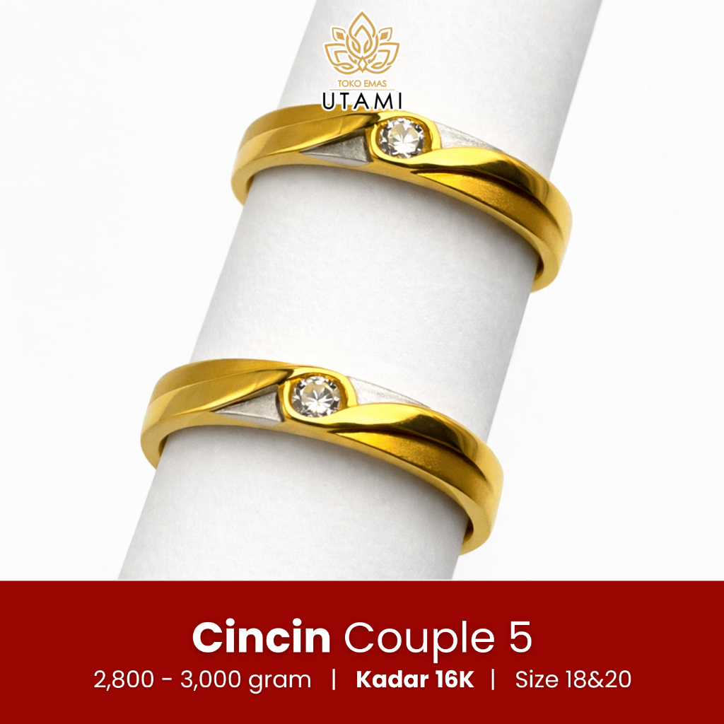Cincin Kawin Couple Size 18 & 20 Emas 16K