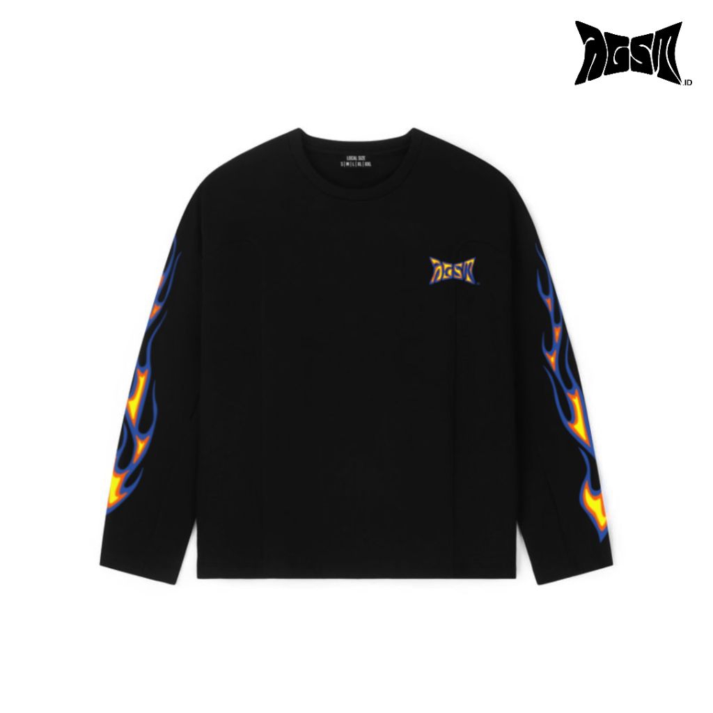 AGASTOR.ID | T-shirt Boxy Longsleeve Men And Women Color T-shirt Black & White Fire Is Not Eternal