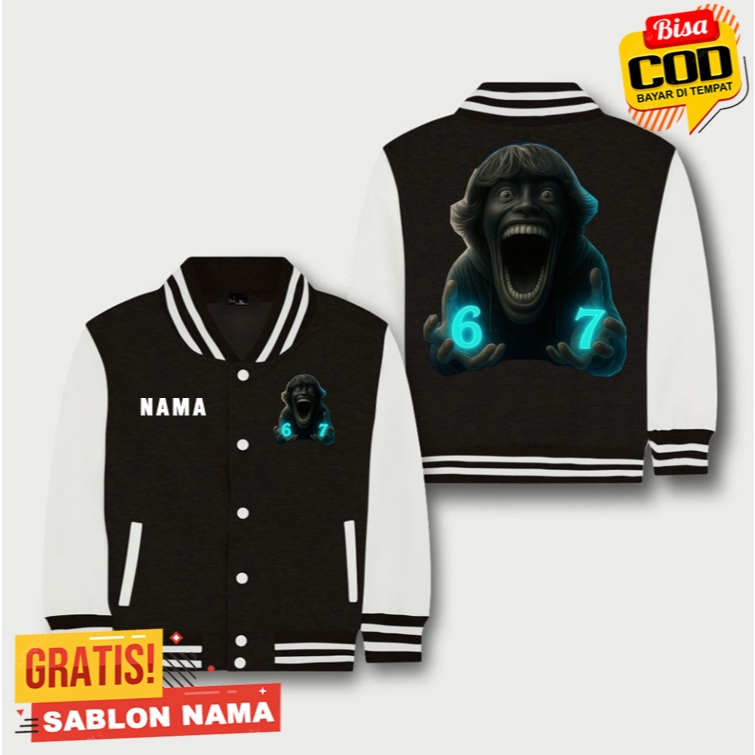 Jaket Varsity Baseball Anak Anak SCP 67 Kid / Jaket Custom SCP 67 Kid Kombinasi Hitam Putih - Premiu