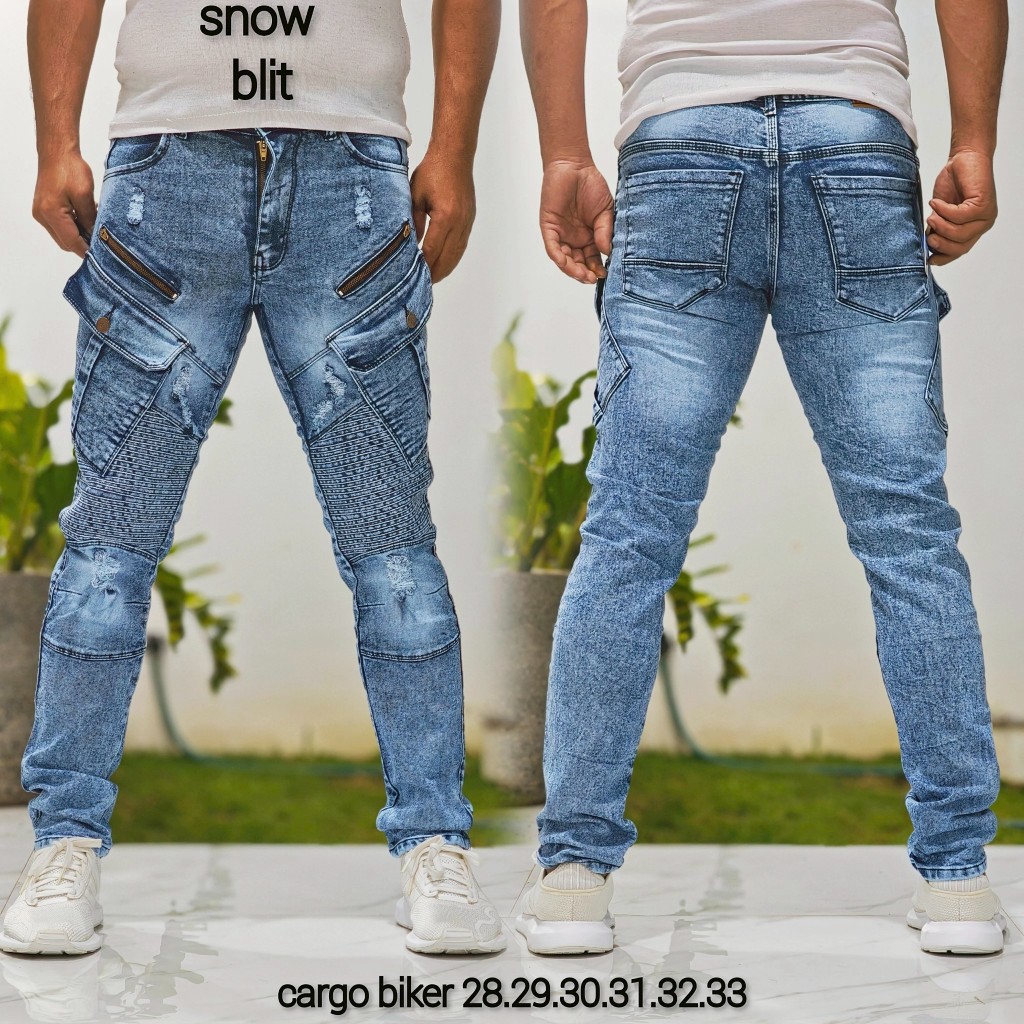 Celana Pria Cargo Jeans Biker Slimfit Premium