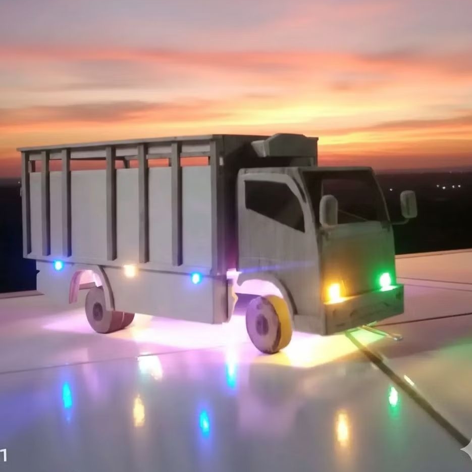 Miniatur truk oleng canter kayu mentahan