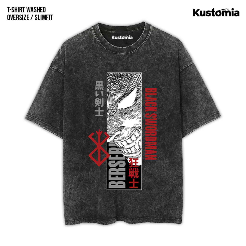 KUSTOMIA Kaos BERSERK Washed T-shirt Black White | BERSERK-3