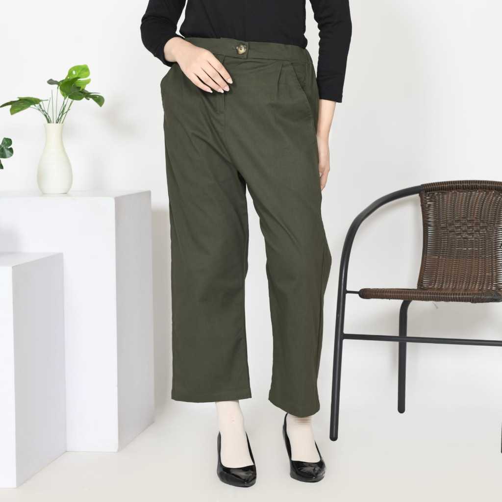 Celana Kulot Wanita | Celana Wanita Kekinian | Celana Cewek - Kulot Katun Twill Odel Olive Green NAS