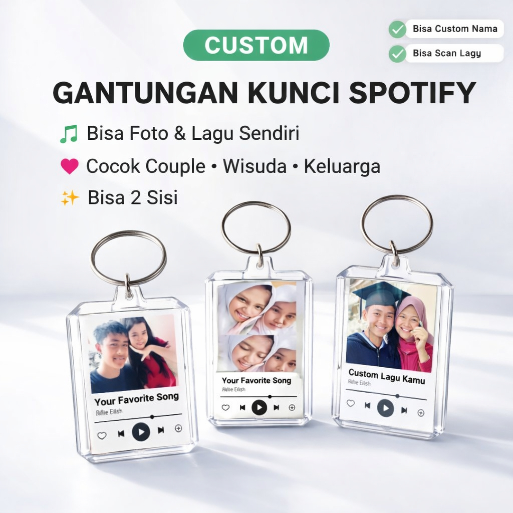 Gantungan Kunci Spotify Custom Foto & Lagu Sendiri – Akrilik 2 Sisi | Kado Couple Wisuda Anniversary