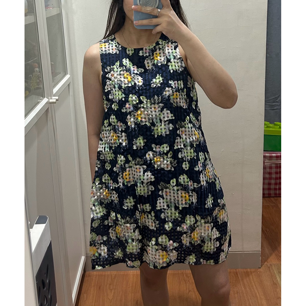 Preloved - Navy Organza Flower sleeveless Dress