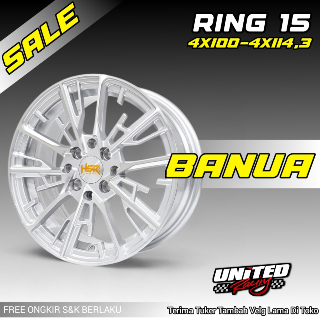 Velg Racing HSR BANUA Ring 15 Two Tone Pcd 4x100-4x114,3 Mobil Avanza March Brio R15