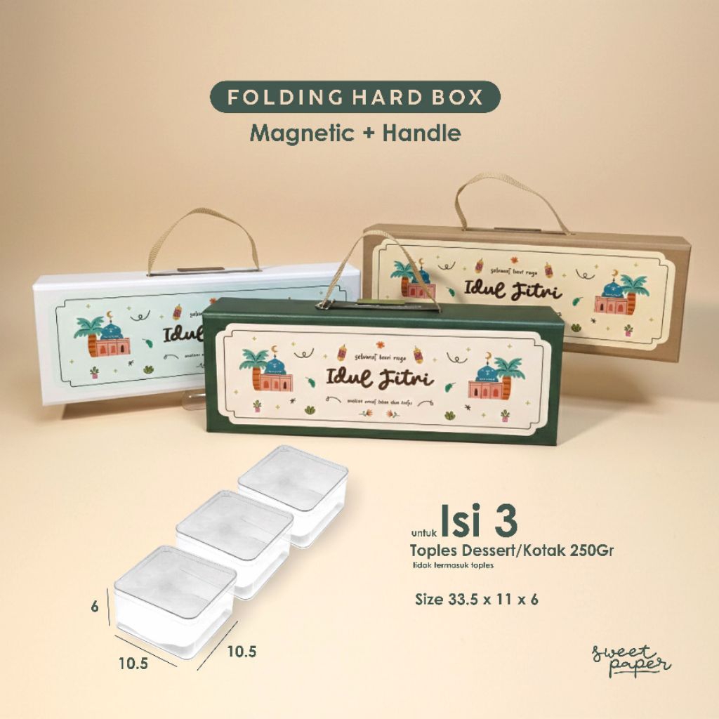 Hard Box Lipat/Box Parcel lebaran/Box Idul Fitri/Hampers Isi 3 Toples Kotak/Dessert 250 Gr