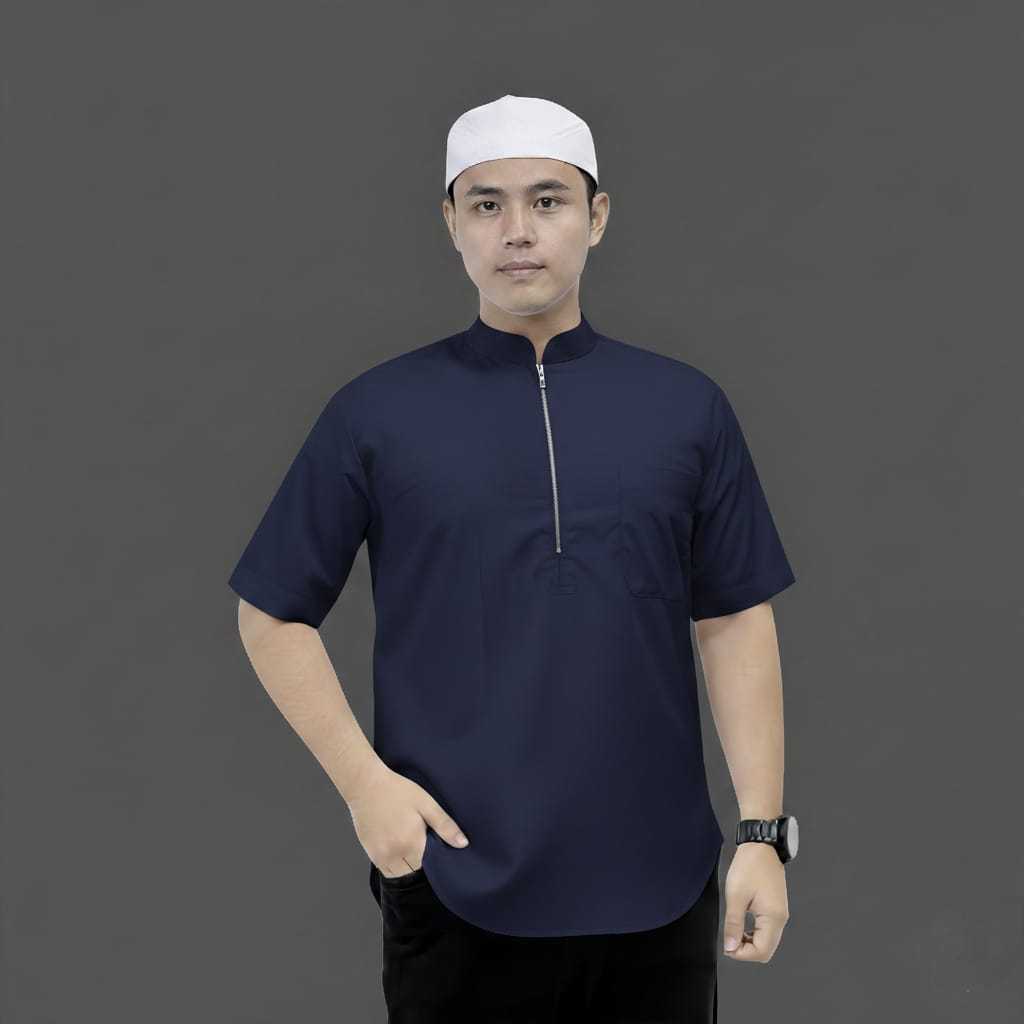 baju koko resleting depan bahan katun toyobo premium Lengan Pendek