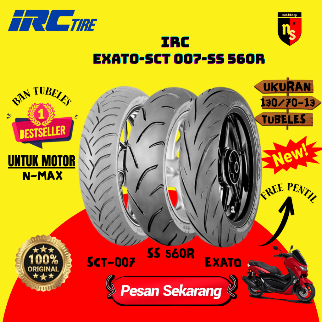 Ban IRC NMAX Belakang 130/70-13 Original Tubeles Free Pentil