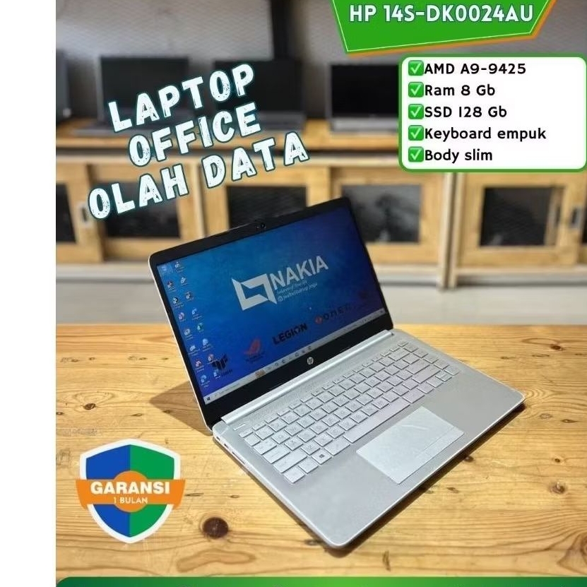 HP 14S-DK0024AU AMD A9-9425 Ram 8 Gb SSD 128 Gb Keyboard empuk Body slim
