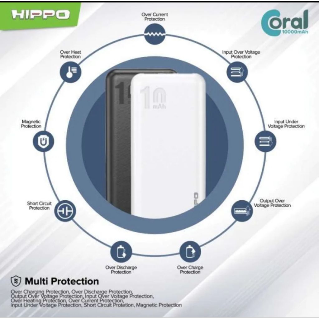 Hippo power Bank coral 10000 mah smart detect charging 5 output white
