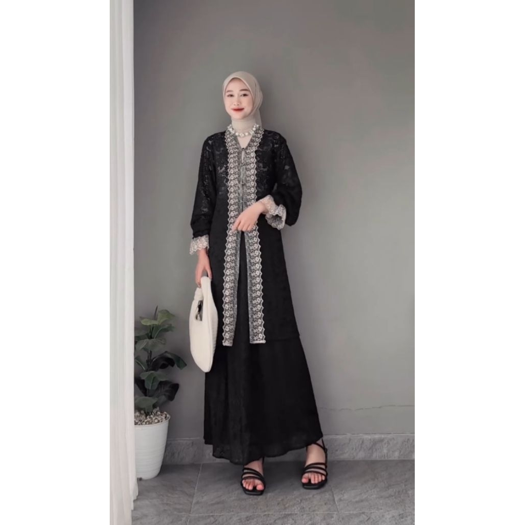 Jasmine Set Melayu One set Rok Plisket Brokat Baju Kurung Katun Import Terbaru