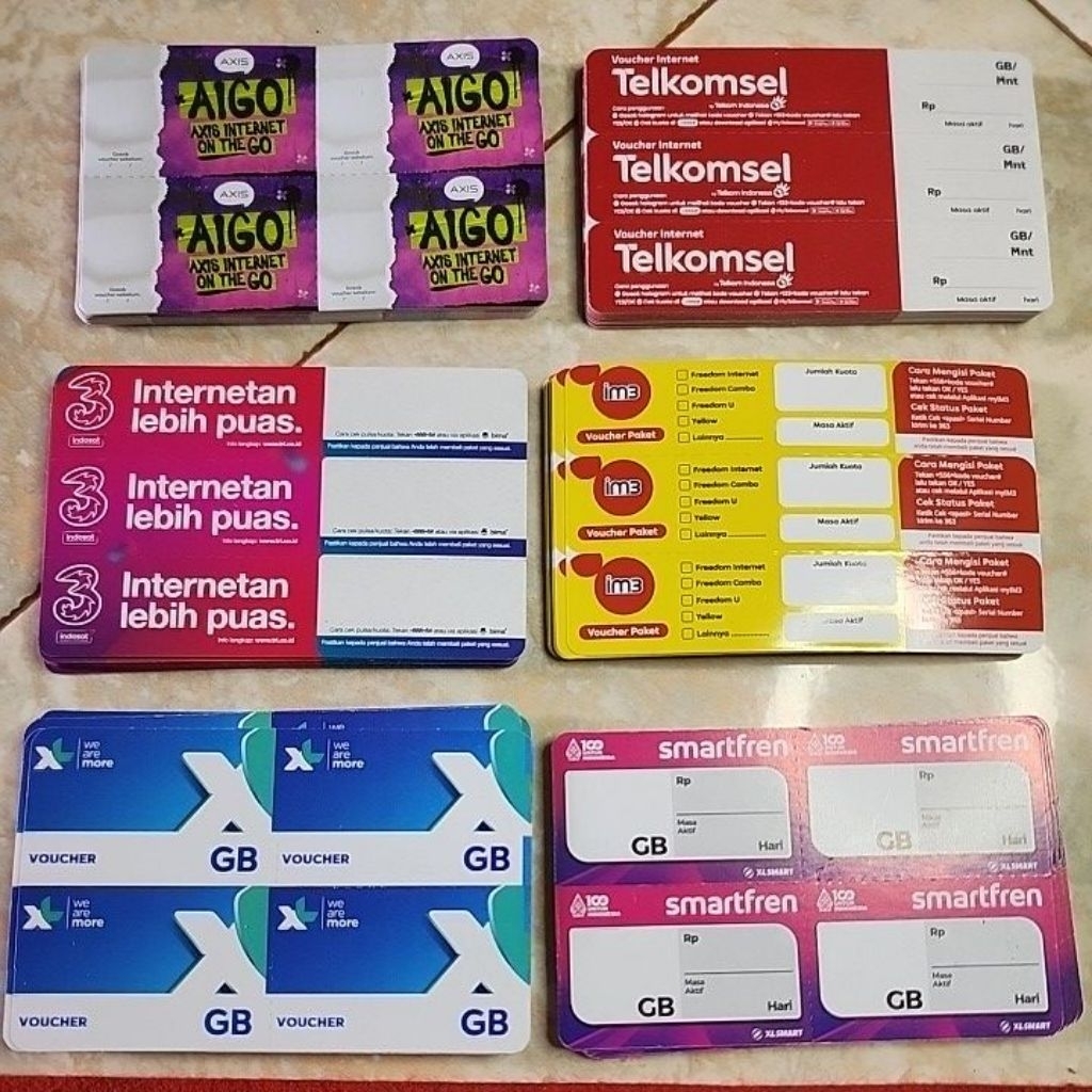 Voucher Kosong All Operator ( Three / Axis / XL / Im3 / Smartfren / Telkomsel)