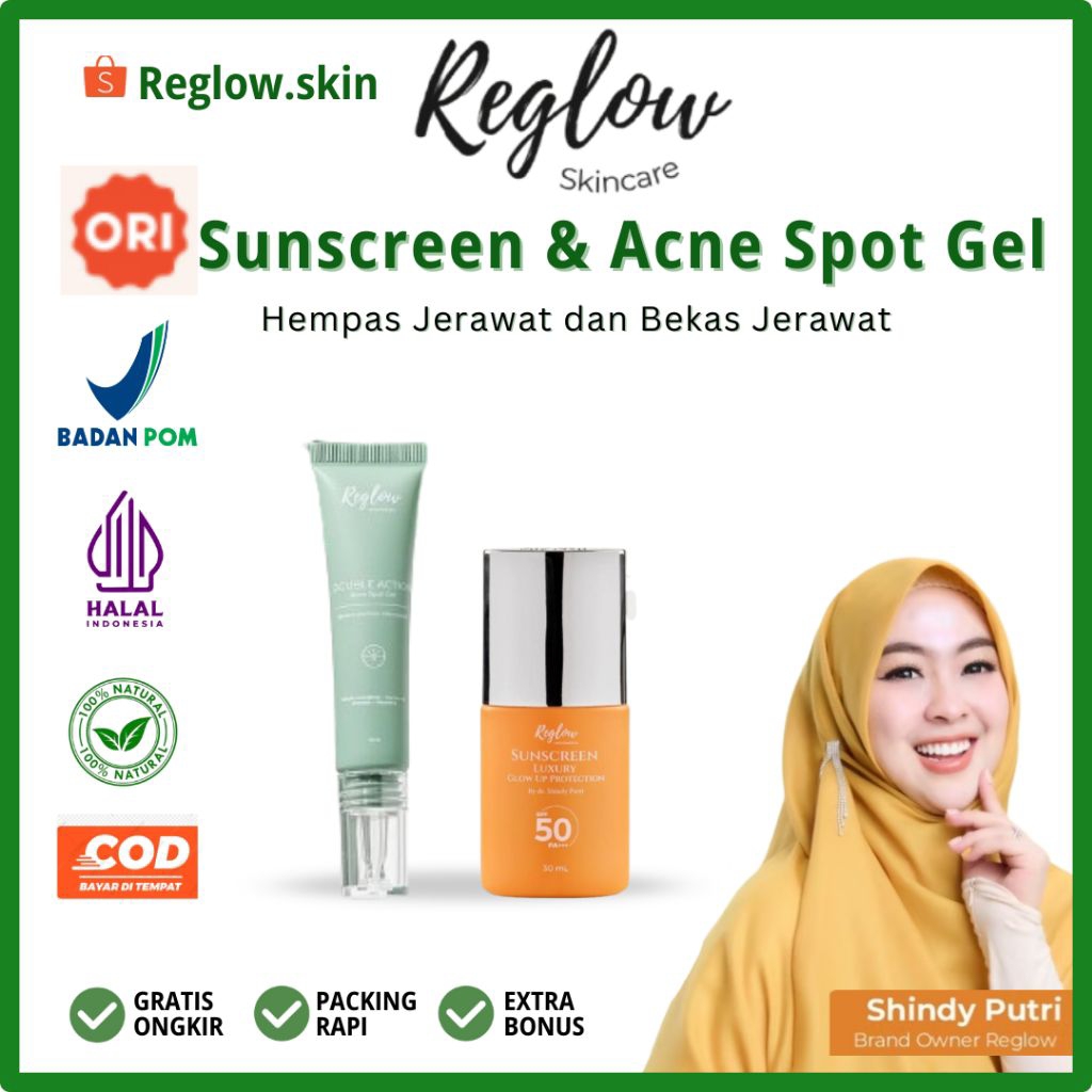 Reglow Skincare Sunscreen Luxury Glow Up Protection Reglow & Double Action Acne Spot Gel Reglow Dr S