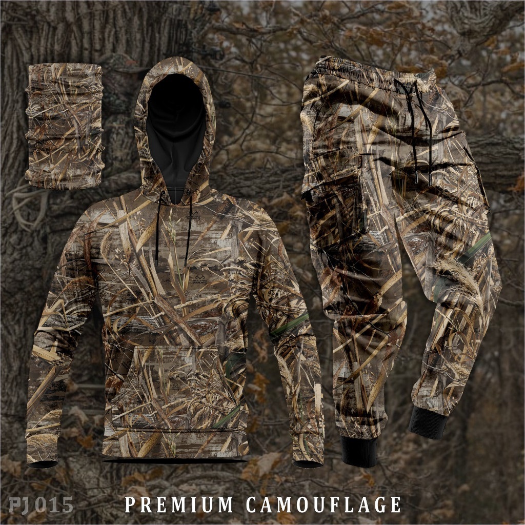 Setelan Baju Kamuflase - Kaos Berburu Lengan Panjang untuk Pria Motif Daun Rambatan