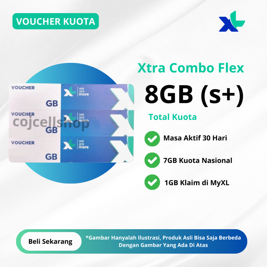 Voucher Kuota XL Axiata 8GB Masa Aktif 30 Hari - Voucher XL Murah 8GB 30 Hari Berlaku Nasional - Vou