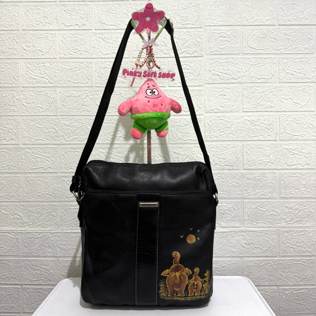 tas sling bag pria cowok. tas selempang kulit asli. tas elegance. tas prelop. hitam