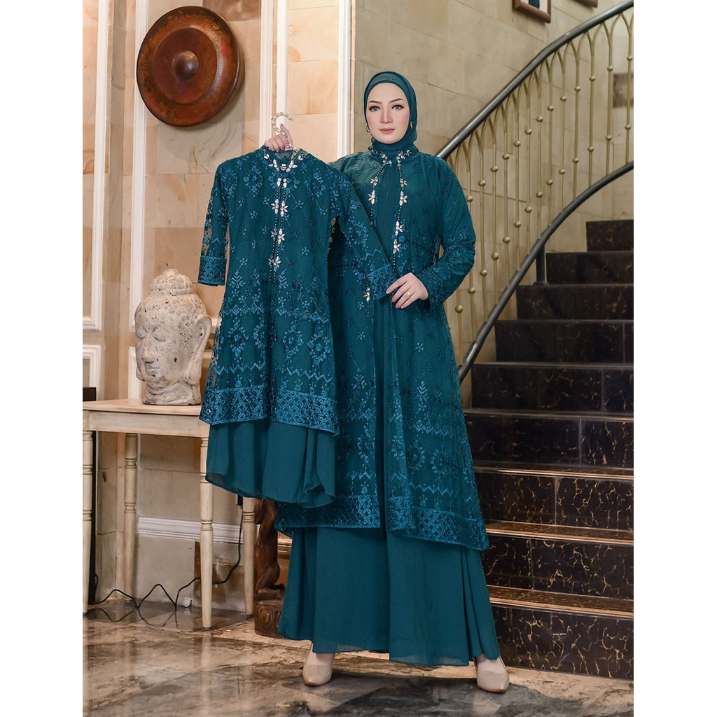 Gamis Mom and kids - Gamis Couple Ibu dan Anak - WARNA EMERALD BLUE&GREEN - Gamis Outher Couple - Ga
