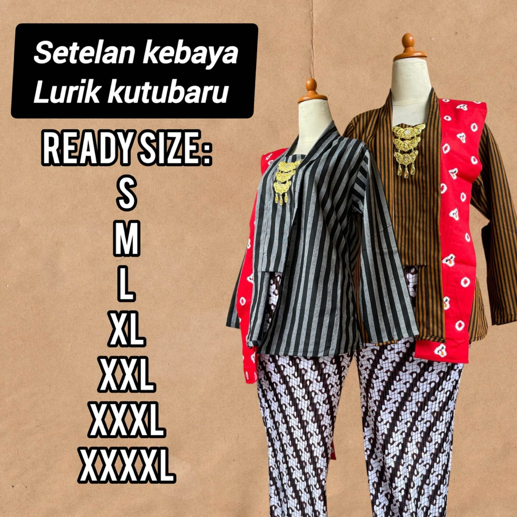 setelan kebaya baju lurik adat jawa KUTUBARU lengan panjang dewasa wanita (atasan+slendang+bros+rok 