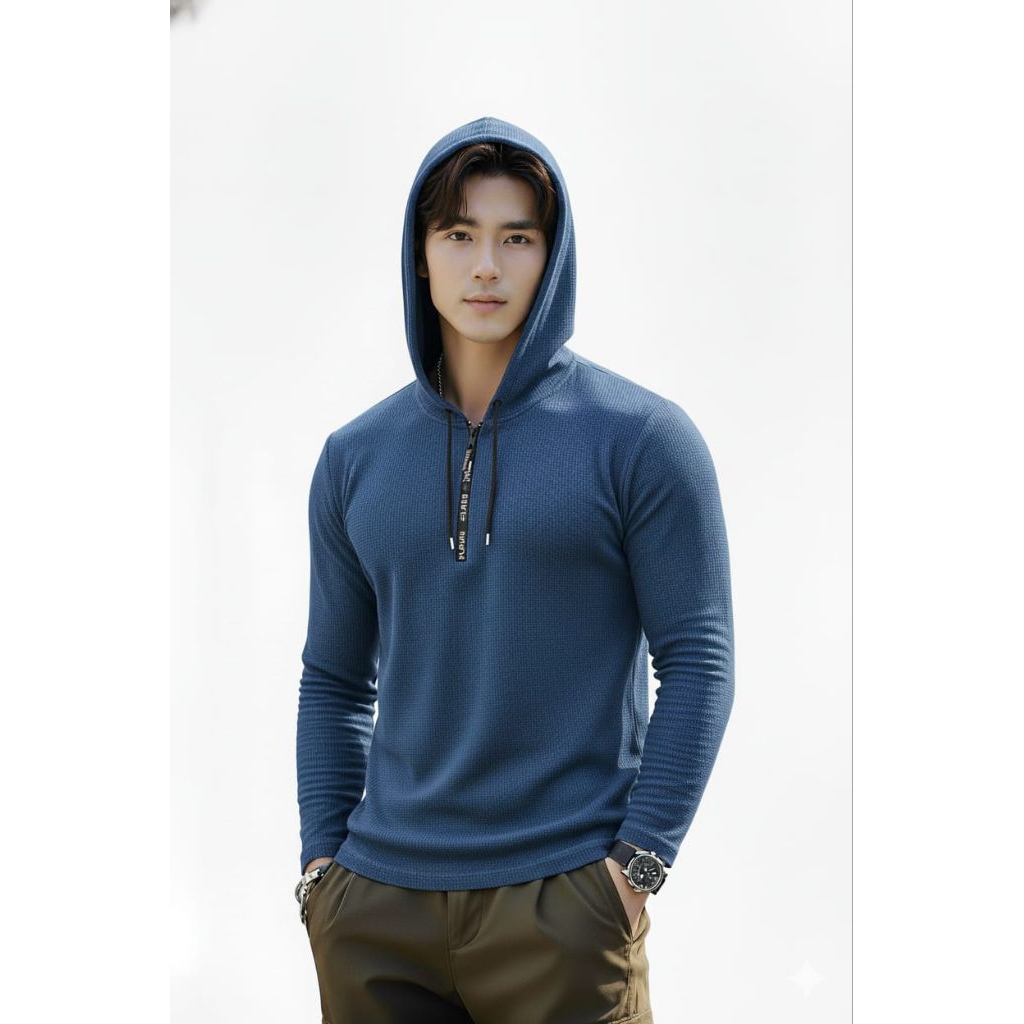 koas hodie resleting lengan panjang pria keren