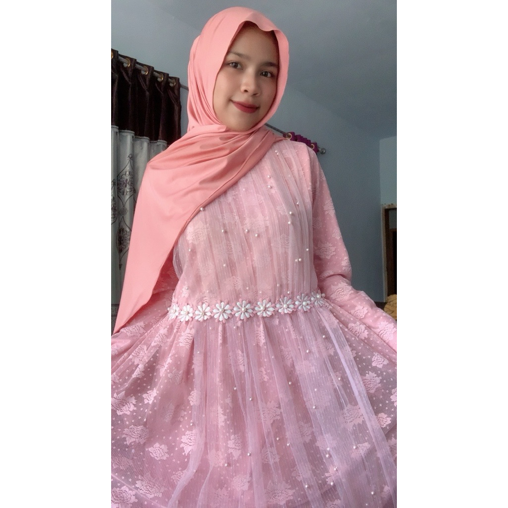 pL gamis dress brukat pink soft