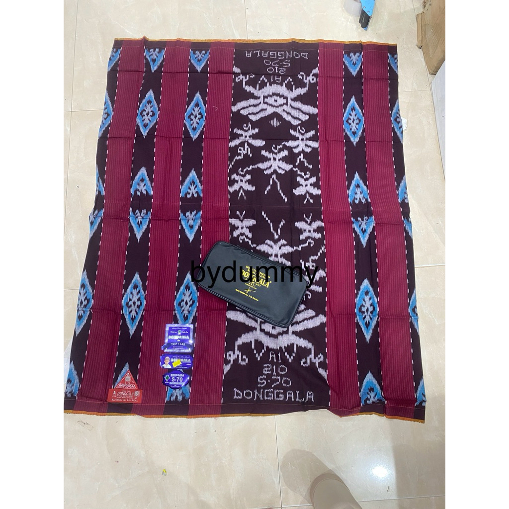 Sarung Donggala S70 Benang 210 sambung jahit tengah warna pink kombinasi sutera benang 210/2 dobel